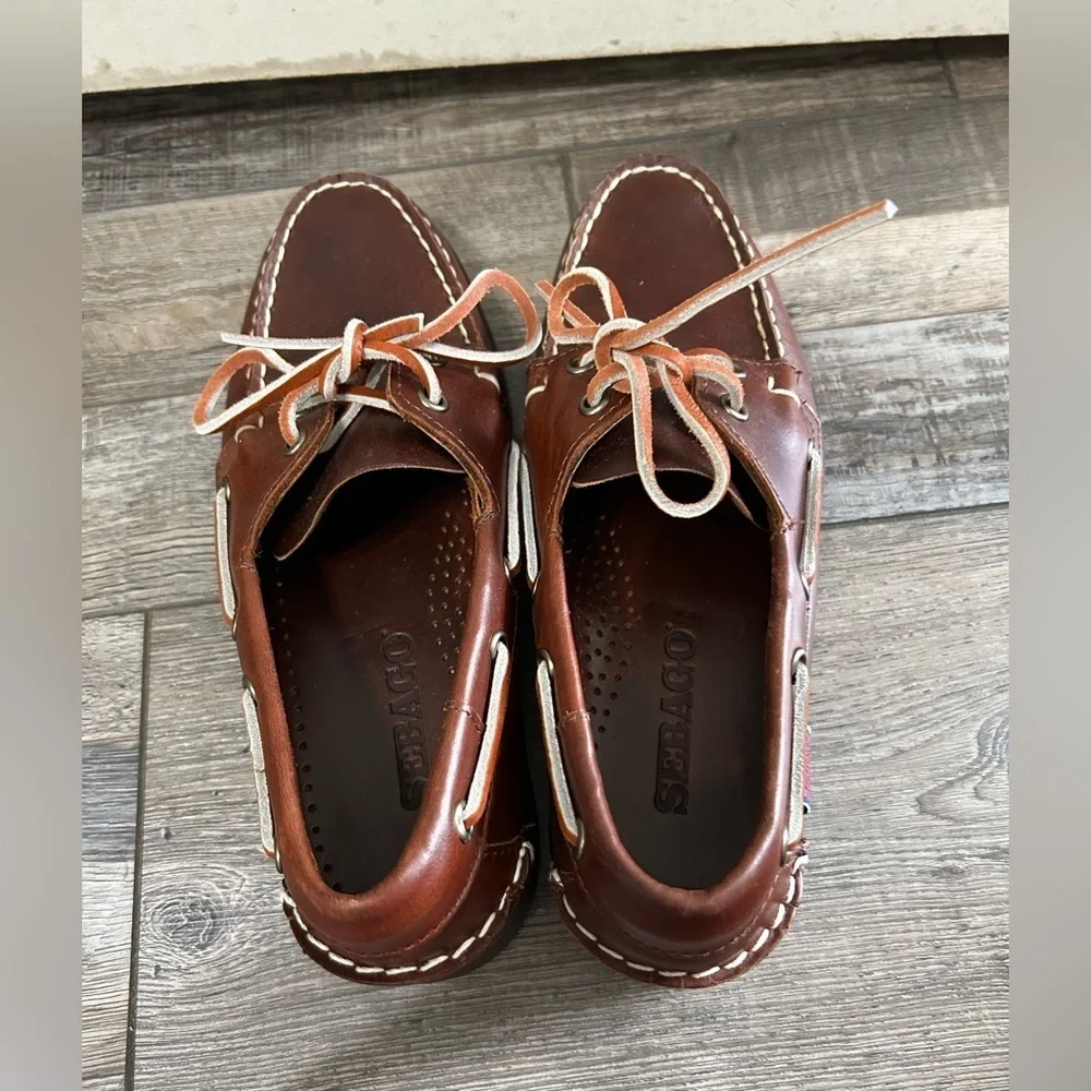 Sebago Docksiders Tie Brown Leather Boat Shoes NWOT